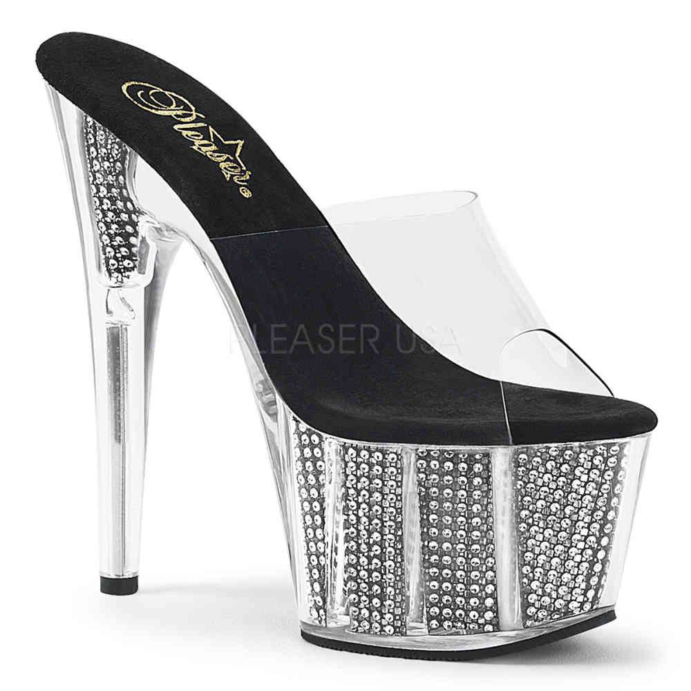 Pleaser - ADORE701SRS Mules à talons - Chaussures de pole dance - Couleur argent/Transparent Product image